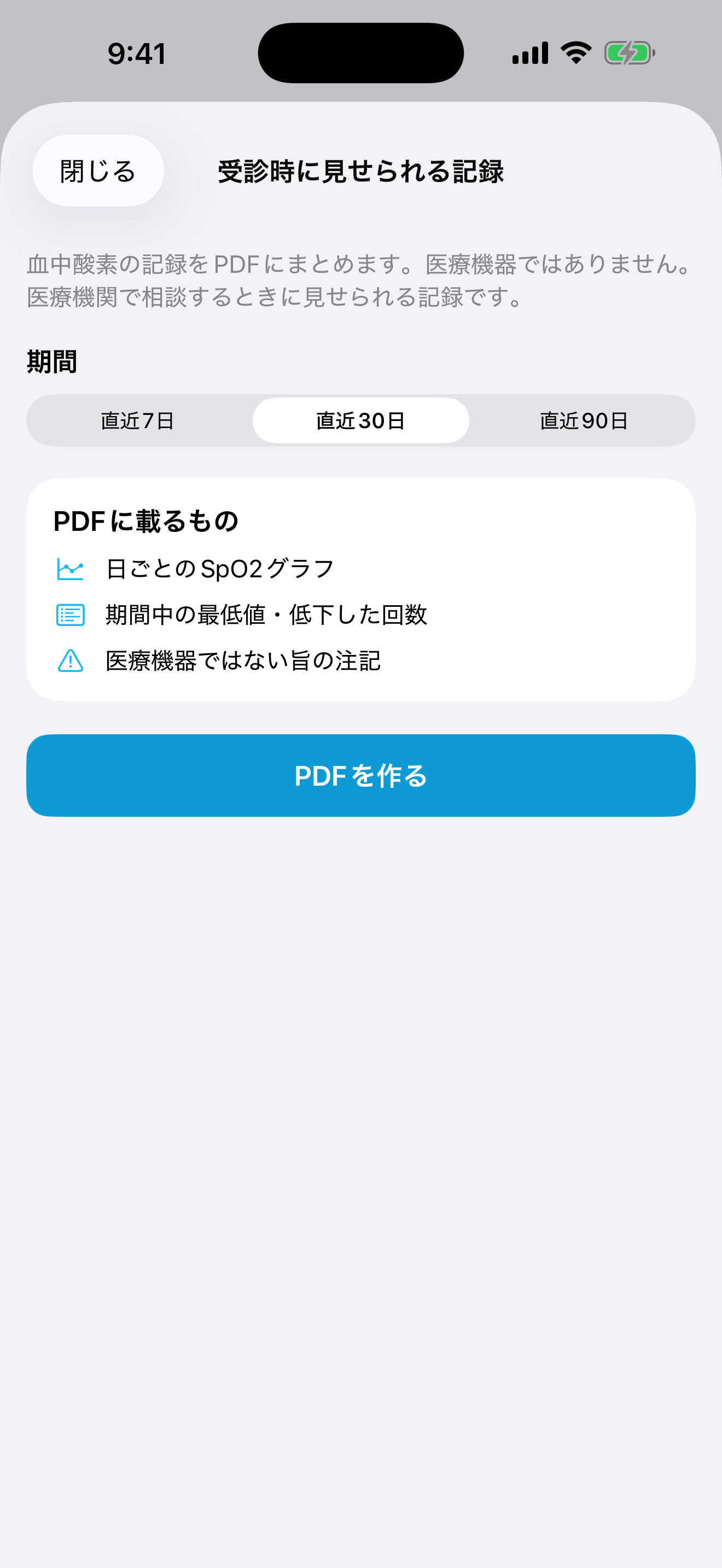 受診時に見せられる記録 画面